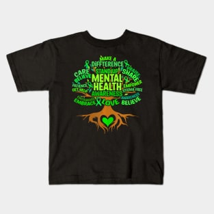 Mental Health Awareness Tree Mens Womens Grreen Ribbon Kids T-Shirt